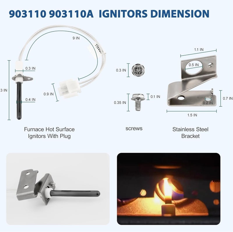 Fetechmate Durable 903110A Furnace Hot Surface lgnitors With Plug Fit for Nor-dyne Furnace, 903110 Round Silicon Nitride Hot Surface Igniter Kit Replacement Repalces 632504, 632313, FC047 By - Image 2